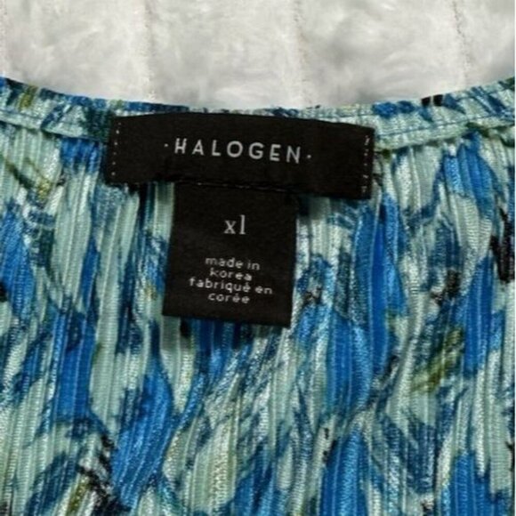 Halogen Pleated Side Tie Wrap Top Womens XL Blue Floral Lightweight - Picture 2 of 8